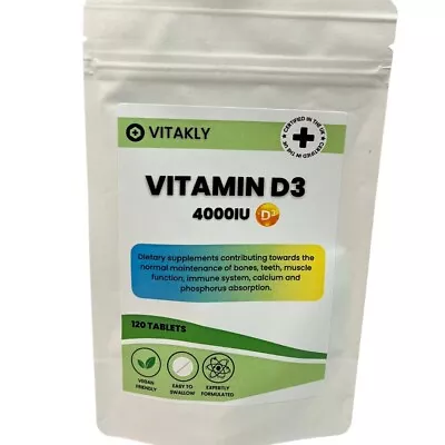 Vitamin D3 4000IU 120 Tablets - Essential Vitamin For Strong Bones And Immune • £3.99