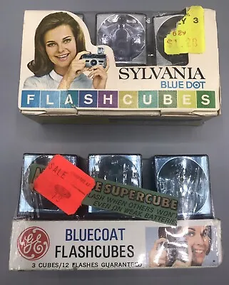 Vintage GE Blue Coat Sylvania Blue Dot Flash Cubes NOS 3 Pack Camera Photography • $5.98