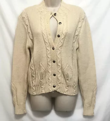 B. Altman Vintage Cardigan Small Wool Cable Knit Metal Buttons Cream Hong Kong • $59.99