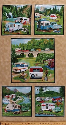 22.5  X 44  Panel Vintage Trailers Antique Campers Campground Fabric D487.55 • $10.07