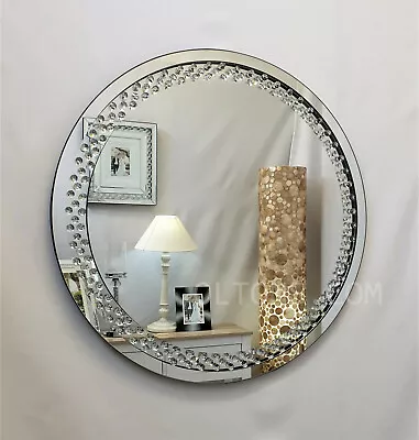 Rhombus Sparkly Floating Crystal Round Wall Mirror Glass Diamond Jewel Deco 70cm • £129.99