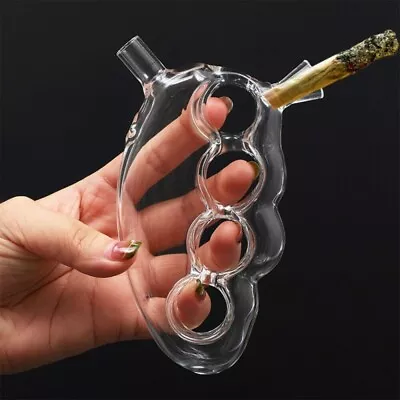 Knuckle Duster Handmade Glass Hand Pipe W/ Bowl | 4.5in Long - Glass - Clear • £16.34