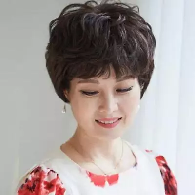 New Women's Short Hair Wig Natural Loose Short Curly Hair Mom Full Head Wi T2H8 • $8.79