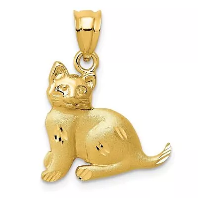 14K Yellow Gold Cat Charm Pendant For Womens 1.64g L-22mm W-18mm • £231.31