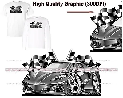 Chevrolet Chevy C8 Corvette Monochrome Racing Flags DigiRods Car White T Shirt • $27.95