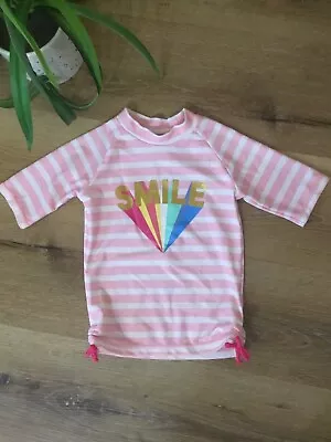 £4.80 • Buy F&F Sunsafe UV Protection Swim Top Rash Guard Pink Striped Age 3-4 Years VGC