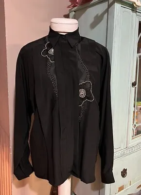 Vintage Jacques Vert Black  Blouse Shirt Size USA 12 Made Hong Kong  Embellished • $39