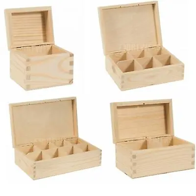 £9.97 • Buy 1/2/3/4/6/8/9/12 Compartments Wooden Tea Bag Box Natural Wood Decoupage Storage