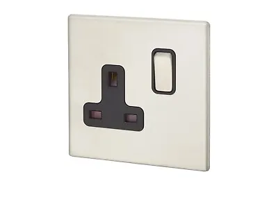 Hamilton Hartland Satin Steel Black 1 Gang Switched Socket 74CSS1SS B • £17