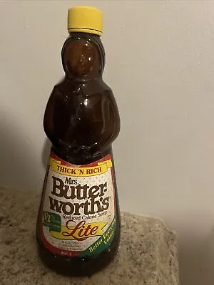 Vintage Mrs Butterworth’s Amber Brown Glass Syrup Bottle With Label And Cap Vtg • $7.75