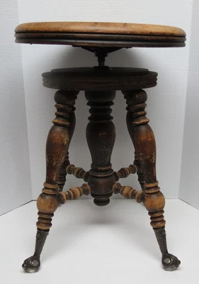 $122 • Buy Vintage WOOD PIANO STOOL Organ Claw Foot Victorian Wooden Seat Antique Ball Feet