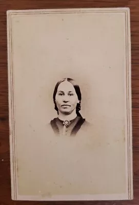 Providence RI Civil War Era CDV Woman W Brooch Braids Vignette By S.B. Brown • $12