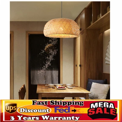 $43 • Buy Vintage Bamboo Wicker Rattan Shade Pendant Light Hanging Ceiling Lamp Fixture