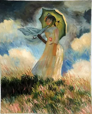 Original Oil Painting On Canvas STUDY OF WOMAN WITH A PARASOL After Claude Monet • £31