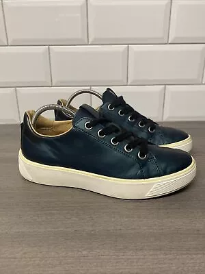 ECCO Street Tray Trainers Size EU 37 / UK 4.5 Green Metallic Leather • £26.95