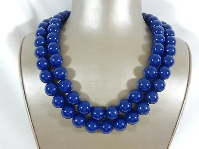 Vintage Monet 2 Strand Large Gumball Size Navy Blue Lucite Bead Gt 22  Necklace • $35