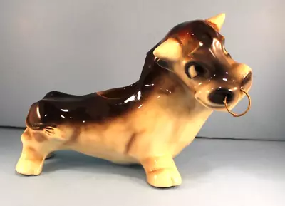 Vintage Pottery Bull Planter 12  Long EXCELLENT CONDITION 1950's Cheerful • $45