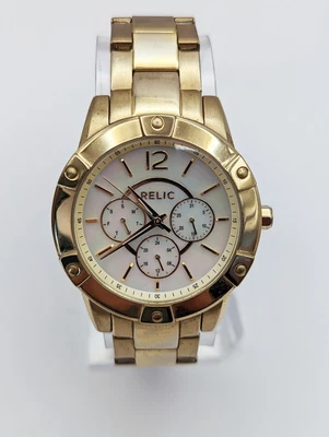 $19.95 • Buy Relic By Fossil Women's Watch Gold Tone Day Date MOP New Battery Lume Runs Well