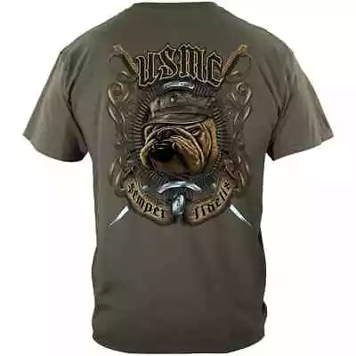 USMC 'Semper Fidelis' Bulldog T-shirt - Marine Corps OD Green Devil Dog Shirt • $29.95