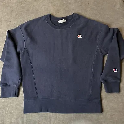 Vintage Champion Reverse Weave Sweatshirt Crewneck Navy Blue 90s Size Small EUC! • $22.99