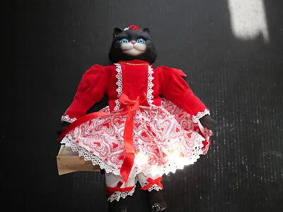 Betty Jane Carter Porcelain Musical Black Cat Doll Red & White Outfit With Tag • $74.99