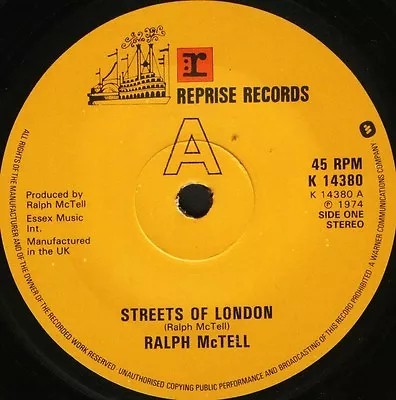 RALPH MCTELL Streets Of London/summer Lightning K14380 Uk Reprise 1974 7  WS EX/ • £6.99