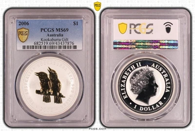 $102.50 • Buy 2006 $1 One Dollar PCGS MS69 Australia Kookaburra Gilt 1oz Silver/Gold Top Pop 5