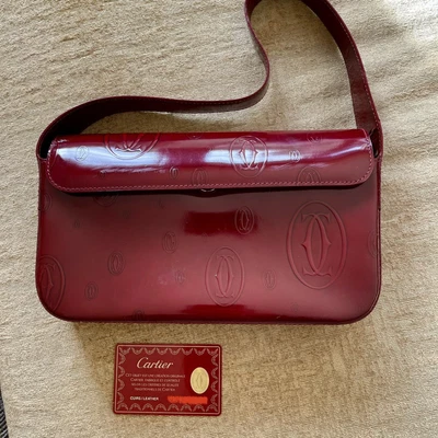 $400 • Buy Cartier ￼Shoulder Bag Patent Leather ￼- Red Burgundy Wine ￼Happy Birthday Purse