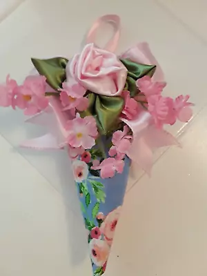 Spring Pink Cabbage Roses Blue Decorative  Sweet Heart  Ornament • $8.95