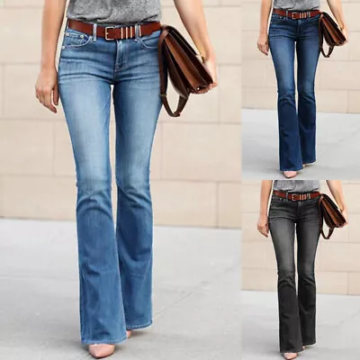 £5.44 • Buy Women Bootcut Jeans Denim Flared Pants Stretchy Low Rise Bell Bottom Trousers UK