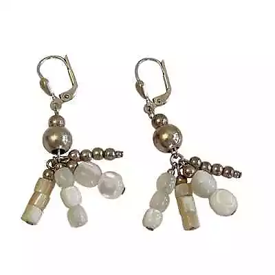Vintage Sterling Silver And Mother Of Pearl Beaded Dangle Earrings • $19.99