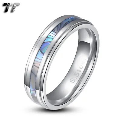 Stunning TT Abalone Stripe Inlaid Wedding Band Ring Sz 5-14 Men's & Women • $14.76