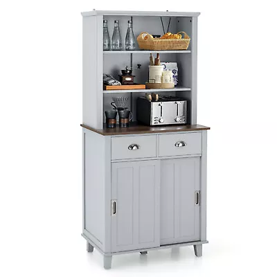 Freestanding Buffet Hutch Kitchen Pantry Storage Cabinet W/ Sliding Doors Grey • $199.99