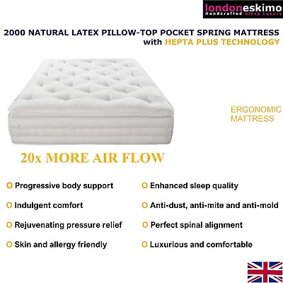 £290 • Buy 2000 Pillow-top Latex Pocket Spring Mattress 4FT6 Double 5FT King 6FT Super King