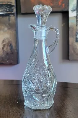 Vintage Pressed Glass Vinegar Oil 7 3/4  Cruet Decanter Bottle W/ Stopper • $9.89