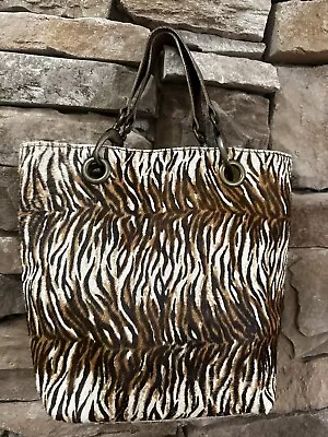 MAURIZIO TAIUTI Leather Fur Tiger Brown Animal Handbag Purse Tote Italy • $30