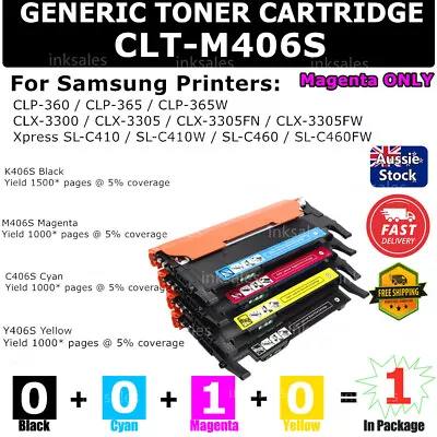 1 Generic Toner CLT-406S M406S Magenta For Samsung CLX3300 CLP360 • $22.50