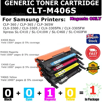 1x Generic Toner CLT-406S M406S Magenta For Samsung CLX3300 CLP360 • $22.50