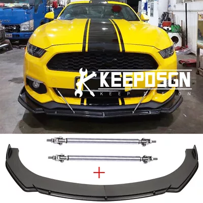 For Ford Mustang GT Carbon Fiber Front Bumper Lip Splitter Spoiler + Strut Rods • $109.28