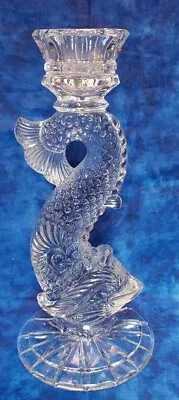 Vintage Clear Koi Fish Dolphin Crystal Candlestick Hand Made With Circle Base • $38