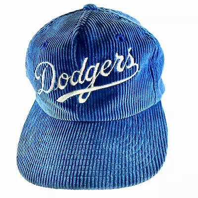 Los Angeles Dodgers Corduroy Script Snapback Hat Cap Med Blue Twins MLB Vtg 80s • $188