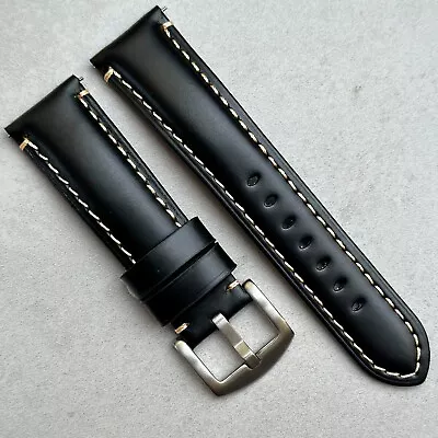Handmade Padded Black Leather Watch Strap/Band 18mm 20mm 22mm 24mm Quick Release • £27.99