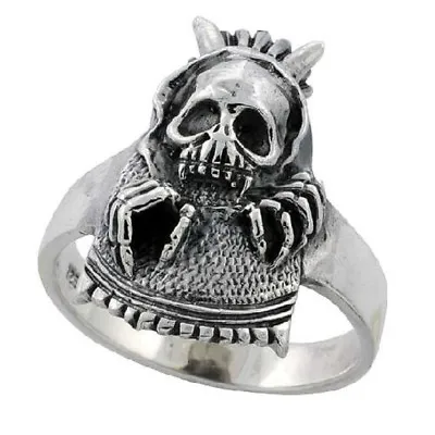 Sterling Silver Anxious Skull With Horns Biker Ring • $57.99