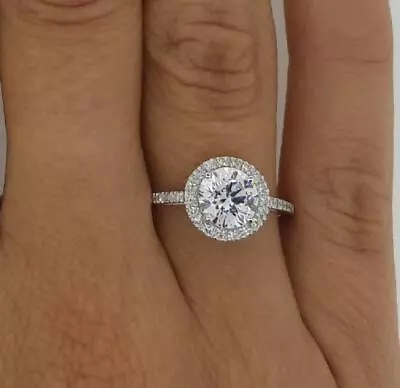 4.35 Ct Pave Halo Round Cut Diamond Engagement Ring VS1 G White Gold 14k • $10286