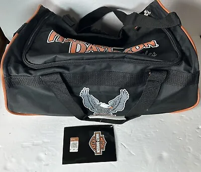 Harley Davidson Motorcycle Duffle Bag Eagle Logo Orange Black Travel - Brand New • $45