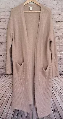 H&M Oversized Long Duster Cardigan Sweater Open Front Wool Blend Small Beige • $18