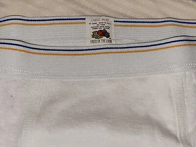 Vtg 70s Fruit Of The Loom White Cotton Briefs Mens L 38-40  Blue Yellow Stripe  • $17.95