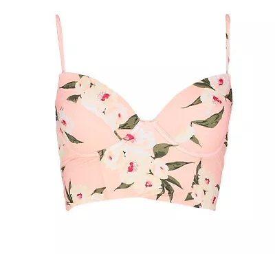 BNWT Boohoo Floral Longline Strap Back Underwired Bikini Size 8 • £10