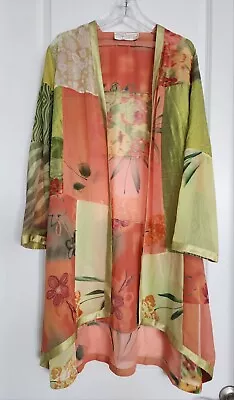 Maggie Shepherd Of Australia Spring/summer Patchwork Long Jacket Greens/salmon • $49