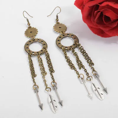 Vintage Antique Steampunk Bronze Gear Tassel Earrings Party Costume Jewelry • $5.04